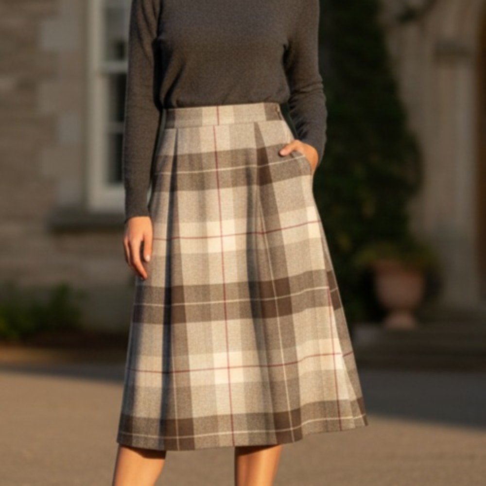Diane Von Furstenberg Midi Skirt Women's Size 12 Plaid Pattern High-Waisted